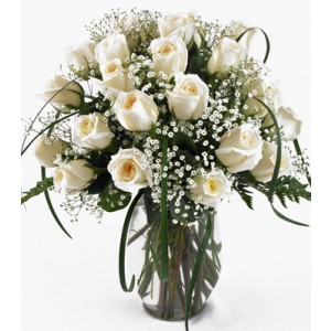 24 White Roses Vase