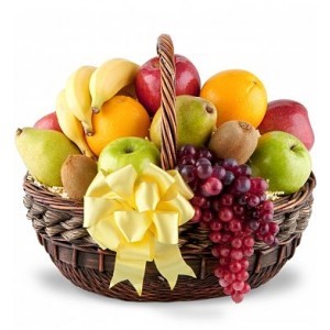 A wooden fruit basket